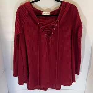 𝅺IMPRESSIONS Rib Knit V Neck Burgundy Top Women’s Medium